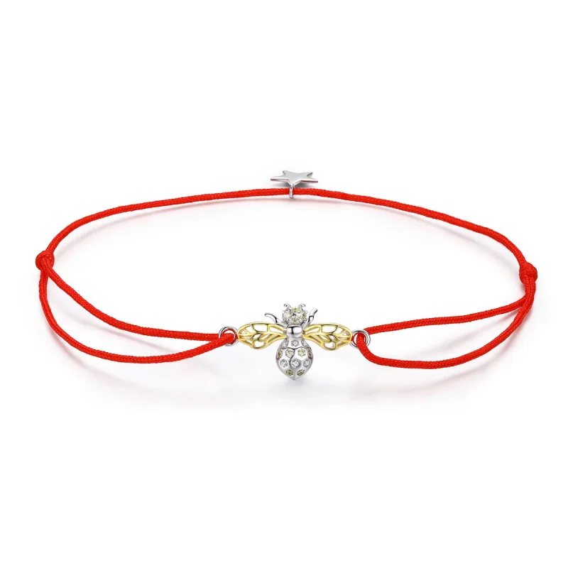 (image for) Pandora Style Red Rope with Silver & Gold-Plated Bee Bracelet - SCB156 - Product Image