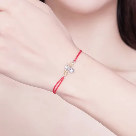 Pandora Style Red Rope with Silver & Gold-Plated Bee Bracelet - SCB156