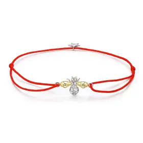 Pandora Style Red Rope with Silver & Gold-Plated Bee Bracelet - SCB156 Pandora Style Red Rope with Silver & Gold-Plated Bee Bracelet - SCB156