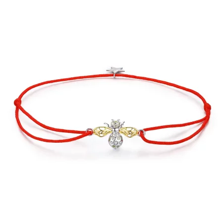 Pandora Style Red Rope with Silver & Gold-Plated Bee Bracelet - SCB156