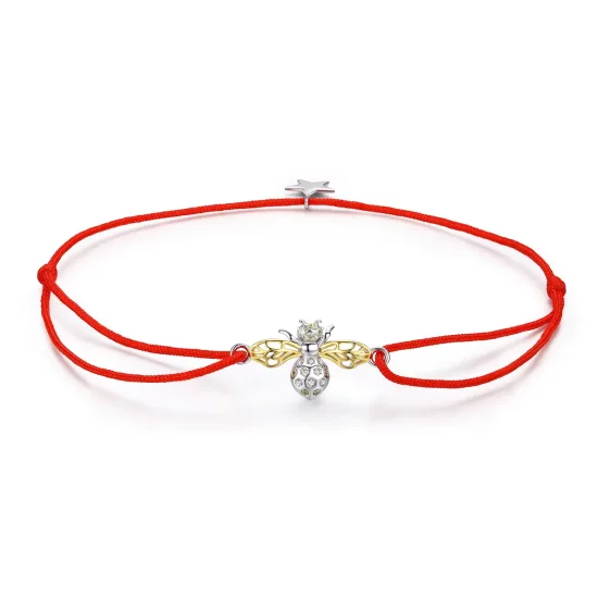 Pandora Style Red Rope with Silver & Gold-Plated Bee Bracelet - SCB156