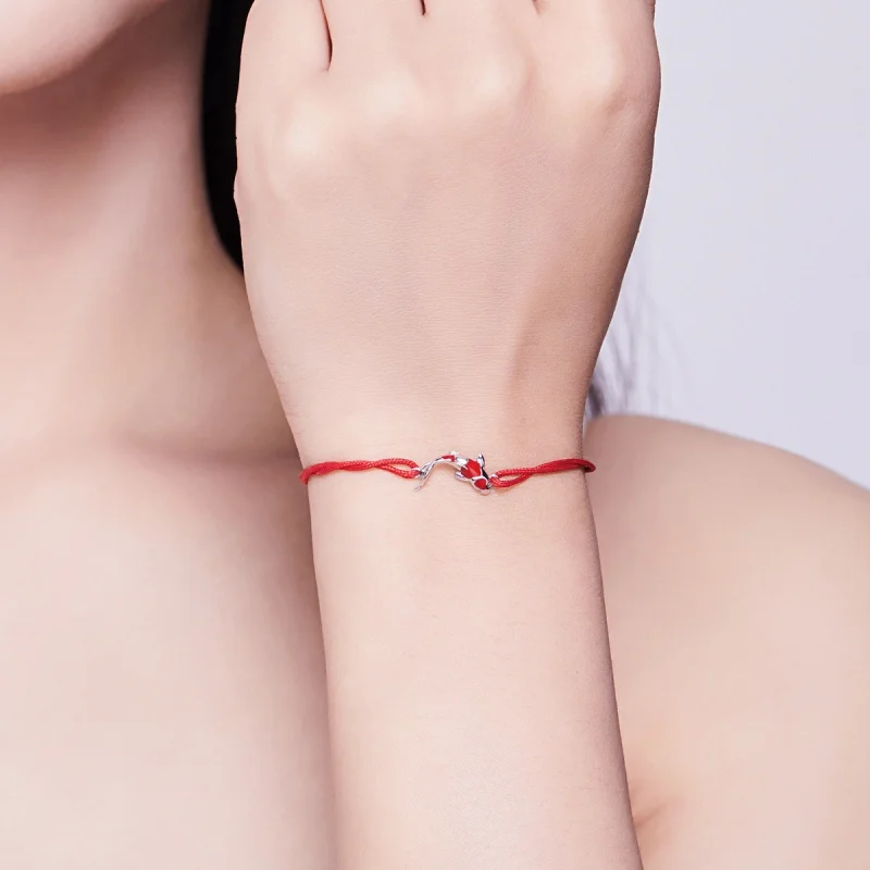 (image for) Pandora Style Red Rope with Silver Lucky Carp Bracelet - SCB145 - View 2