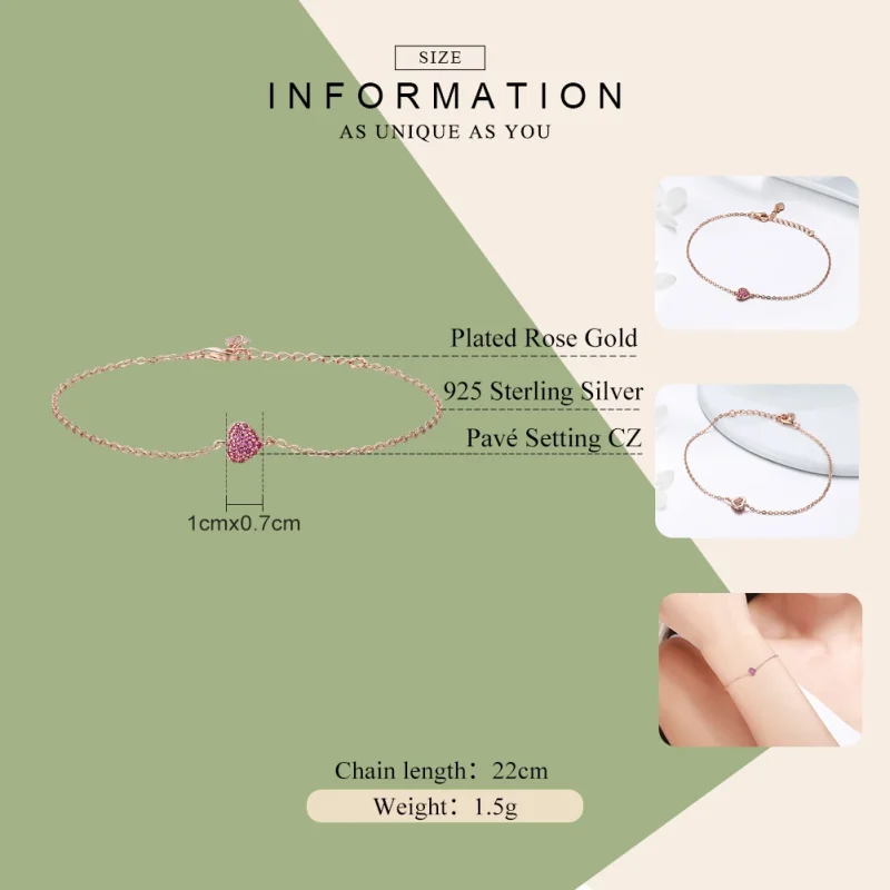 (image for) Pandora Style Rose Gold Elegant Heart Chain Bracelet - SCB050 - View 2
