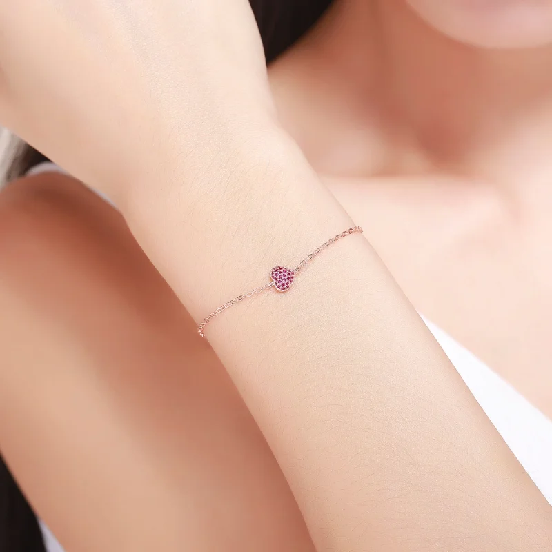 (image for) Pandora Style Rose Gold Elegant Heart Chain Bracelet - SCB050 - View 3