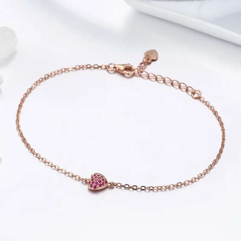 (image for) Pandora Style Rose Gold Elegant Heart Chain Bracelet - SCB050 - View 4