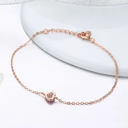 Pandora Style Rose Gold Elegant Heart Chain Bracelet - SCB050