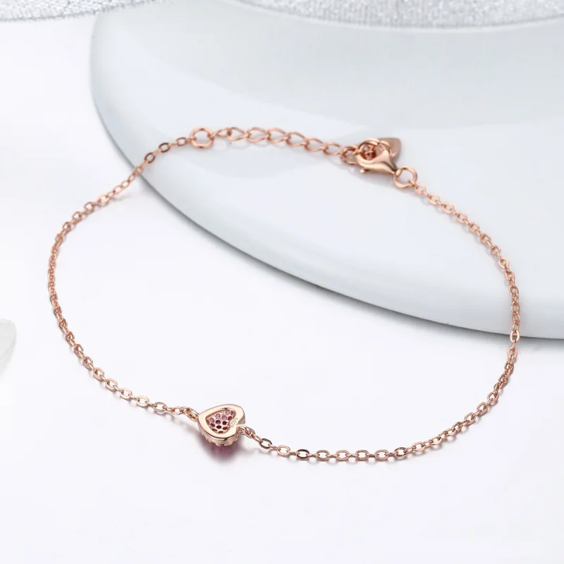 (image for) Pandora Style Rose Gold Elegant Heart Chain Bracelet - SCB050 - View 5