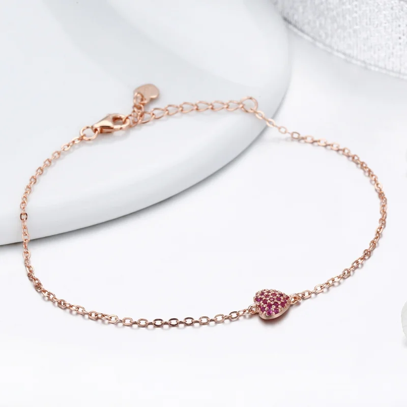 (image for) Pandora Style Rose Gold Elegant Heart Chain Bracelet - SCB050 - View 6
