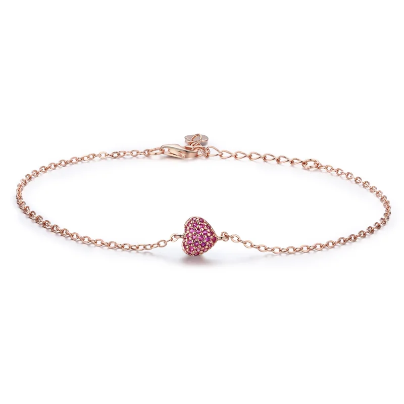 (image for) Pandora Style Rose Gold Elegant Heart Chain Bracelet - SCB050 - Product Image