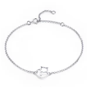 (image for) Pandora Style Rose Gold & Silver Cute Cat Chain Slider Bracelet - SCB102-C