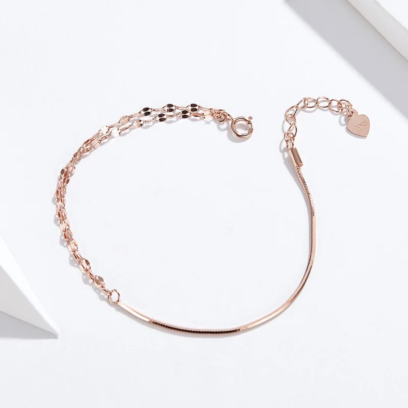(image for) Pandora Style Rose Gold Simple Line Bracelet - SCB149 - View 3