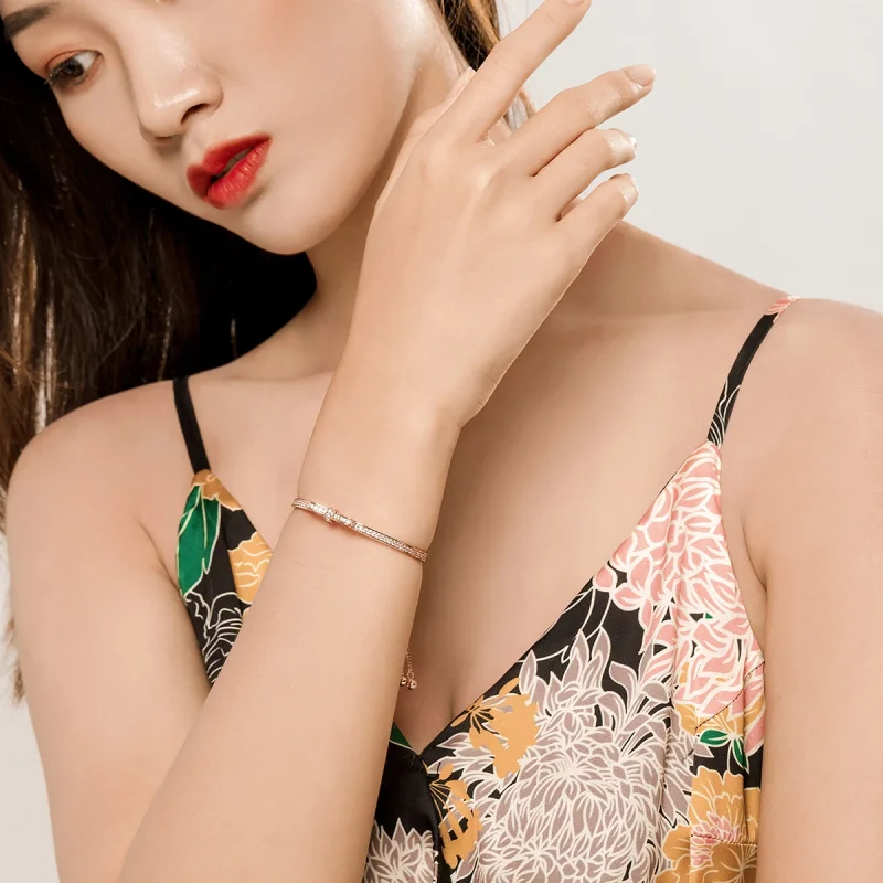 (image for) Pandora Style Rose Gold Sweet Bow Clasp Slider Bangle - SCB108-C - View 2