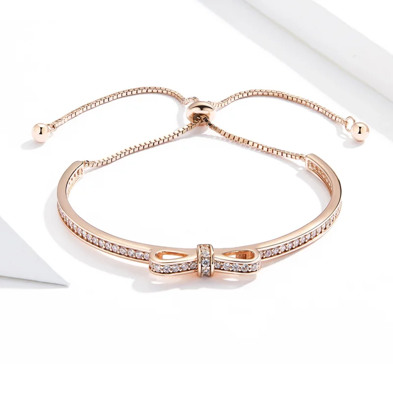 (image for) Pandora Style Rose Gold Sweet Bow Clasp Slider Bangle - SCB108-C - View 3