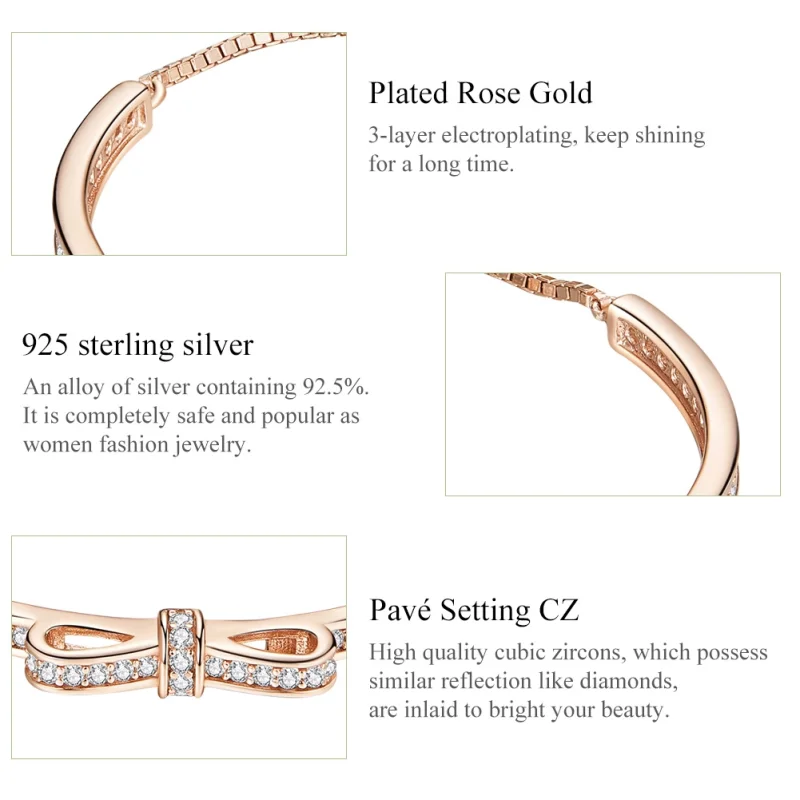 (image for) Pandora Style Rose Gold Sweet Bow Clasp Slider Bangle - SCB108-C - View 6