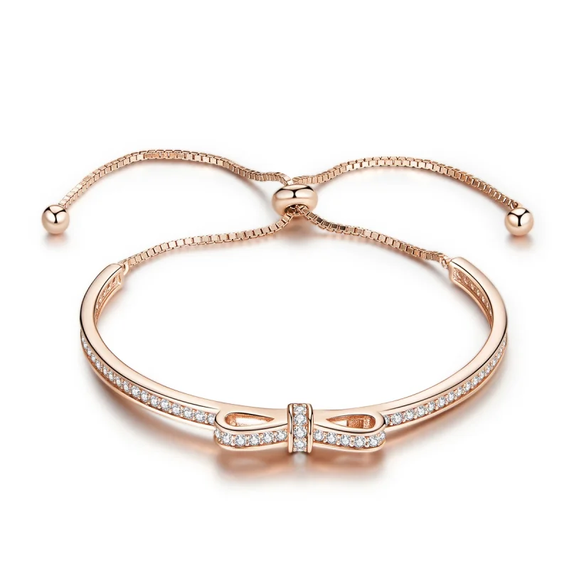 (image for) Pandora Style Rose Gold Sweet Bow Clasp Slider Bangle - SCB108-C - Product Image