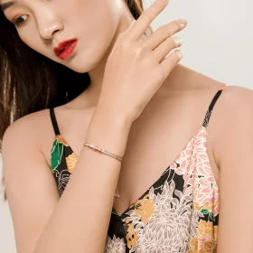 Pandora Style Rose Gold Sweet Bow Clasp Slider Bangle - SCB108-C Pandora Style Rose Gold Sweet Bow Clasp Slider Bangle - SCB108-C