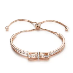 Pandora Style Rose Gold Sweet Bow Clasp Slider Bangle - SCB108-C Pandora Style Rose Gold Sweet Bow Clasp Slider Bangle - SCB108-C