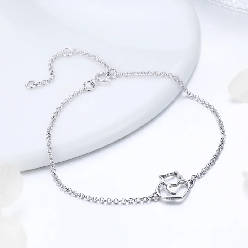 (image for) Pandora Style Silver Adorable Cat Chain Slider Bracelet - SCB102 - View 4