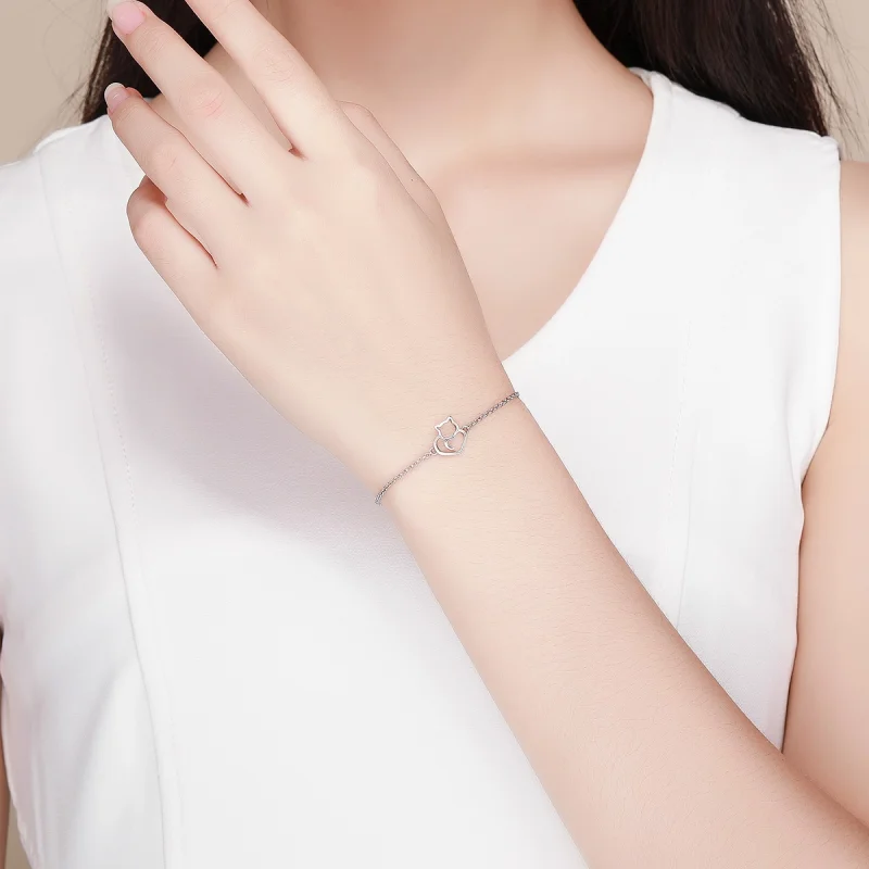 (image for) Pandora Style Silver Adorable Cat Chain Slider Bracelet - SCB102 - View 5