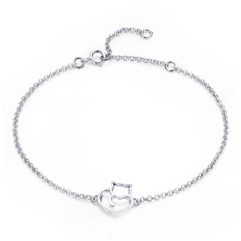 (image for) Pandora Style Silver Adorable Cat Chain Slider Bracelet - SCB102 - Product Image
