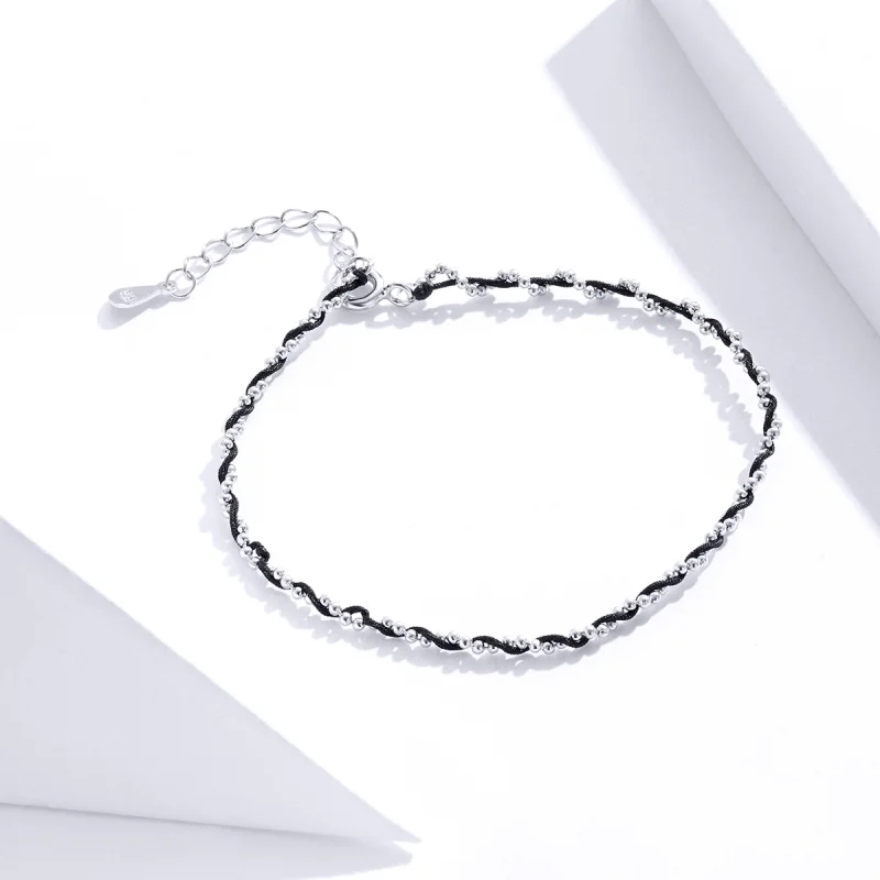 (image for) Pandora Style Silver & Black Rope Bracelet - SCB173-Bk - View 4