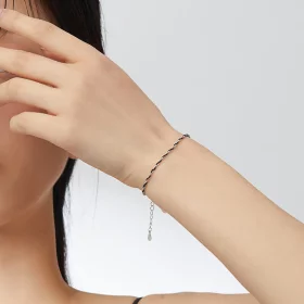 Pandora Style Silver & Black Rope Bracelet - SCB173-Bk Pandora Style Silver & Black Rope Bracelet - SCB173-Bk