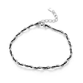 Pandora Style Silver & Black Rope Bracelet - SCB173-Bk Pandora Style Silver & Black Rope Bracelet - SCB173-Bk
