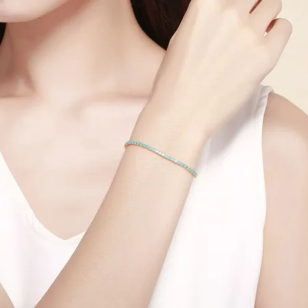 Pandora Style Silver Blue Sky Slider Tennis Bracelet - SCB118