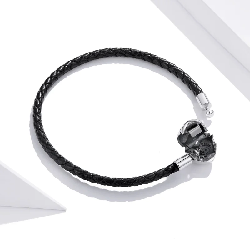 (image for) Pandora Style Silver Christening Cross Leather bracelet - SCB205 - View 4