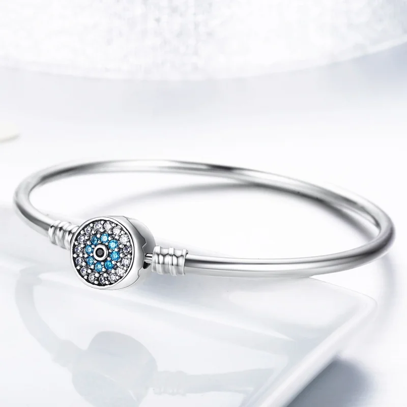 (image for) Pandora Style Silver Cubic Zirconia Guardian Eye Bangle - SCB012 - View 3