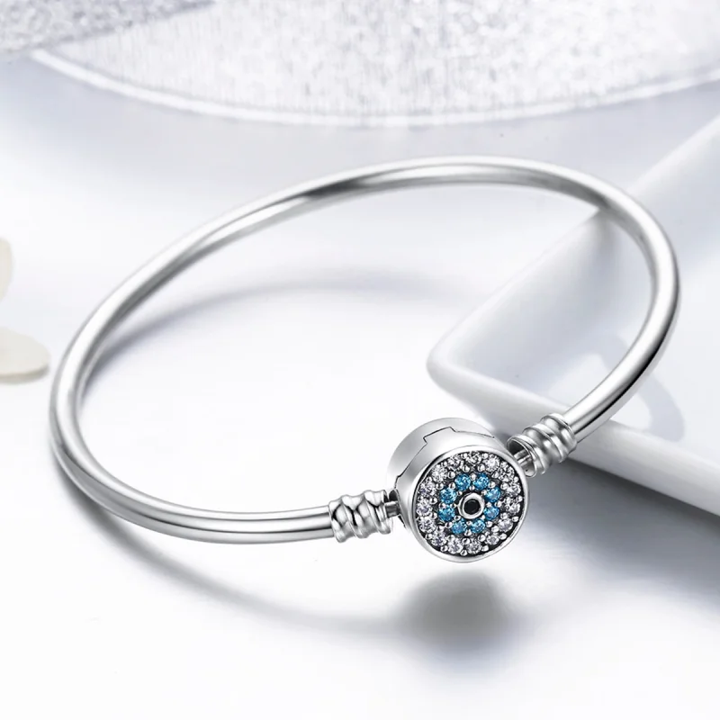 (image for) Pandora Style Silver Cubic Zirconia Guardian Eye Bangle - SCB012 - View 4