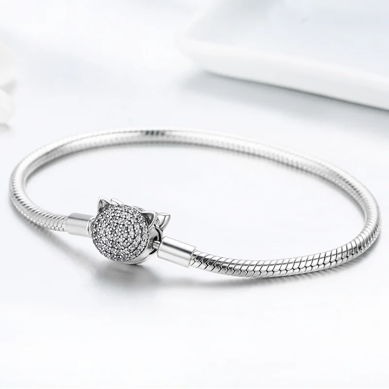 (image for) Pandora Style Silver Cute Cat Chain Bracelet - SCB053 - View 3