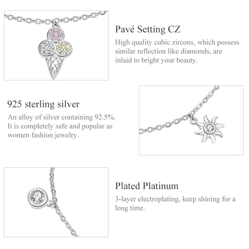 (image for) Pandora Style Silver Cute Ice Cream Chain Slider Bracelet - SCB139 - View 4