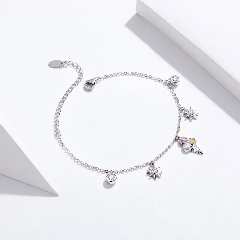 (image for) Pandora Style Silver Cute Ice Cream Chain Slider Bracelet - SCB139 - View 5