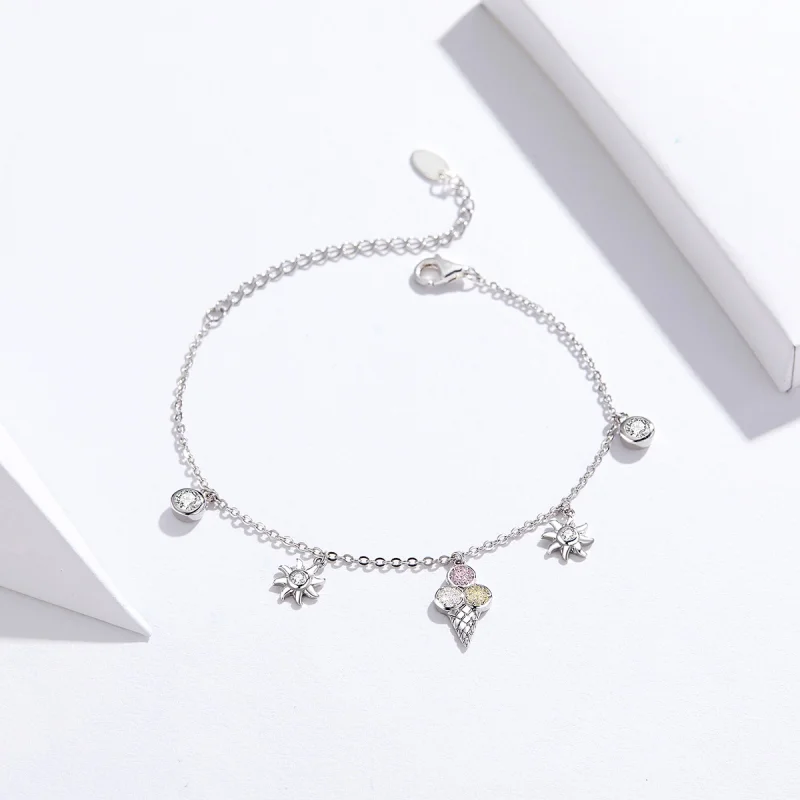 (image for) Pandora Style Silver Cute Ice Cream Chain Slider Bracelet - SCB139 - View 6