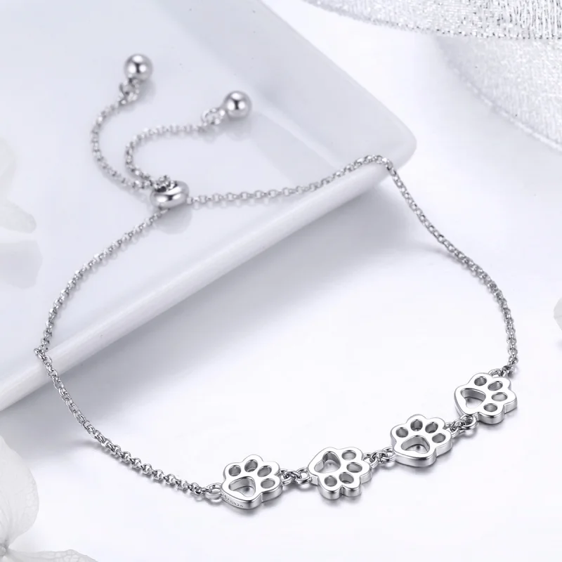 (image for) Pandora Style Silver Cute Pet Claw Marks Chain Slider Bracelet - SCB096 - View 4