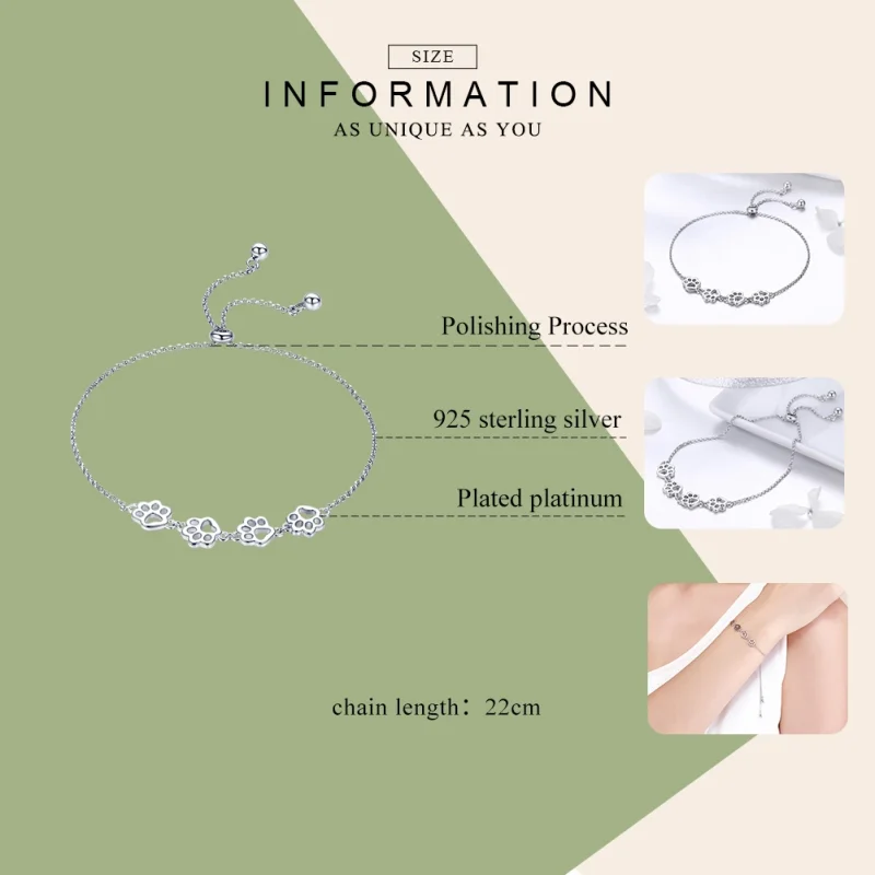(image for) Pandora Style Silver Cute Pet Claw Marks Chain Slider Bracelet - SCB096 - View 5