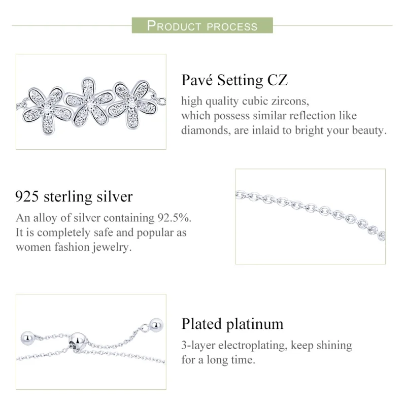 (image for) Pandora Style Silver Daisy Chain Slider Bracelet - SCB084 - View 2