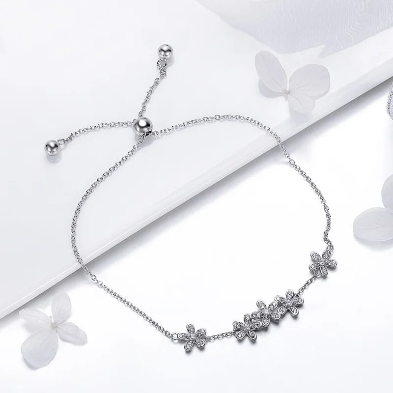 (image for) Pandora Style Silver Daisy Chain Slider Bracelet - SCB084 - View 5