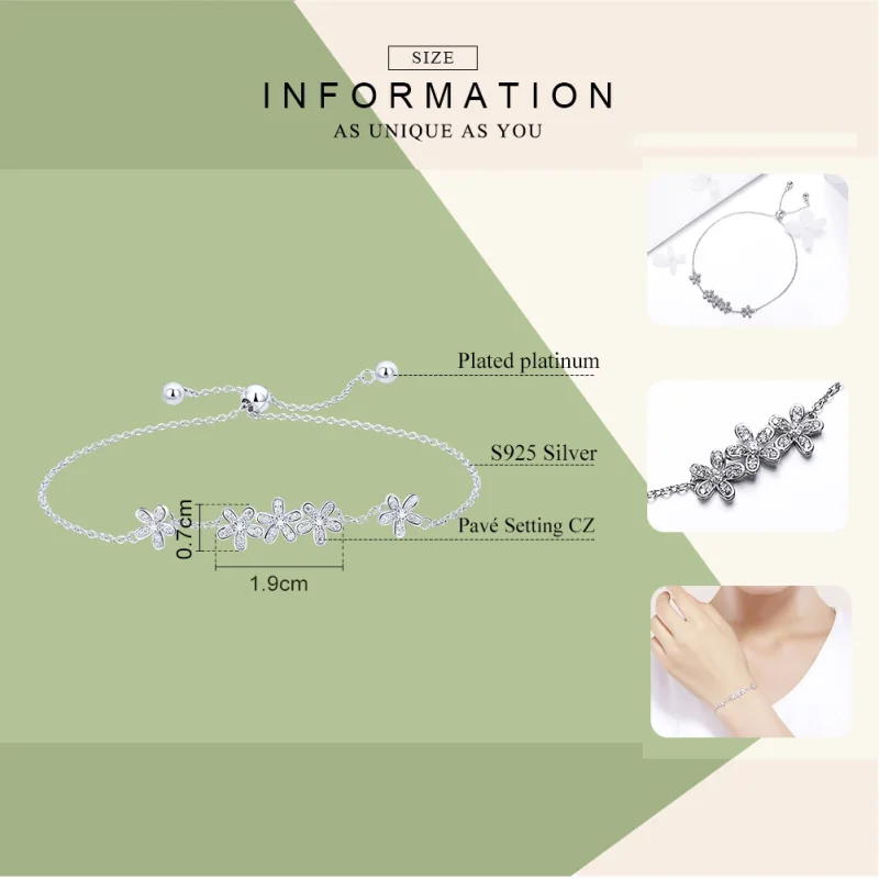 (image for) Pandora Style Silver Daisy Chain Slider Bracelet - SCB084 - View 6