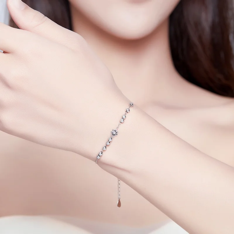 (image for) Pandora Style Silver Daisy Flower Chain Slider Bracelet - SCB146 - View 2