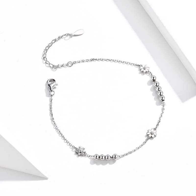 (image for) Pandora Style Silver Daisy Flower Chain Slider Bracelet - SCB146 - View 4