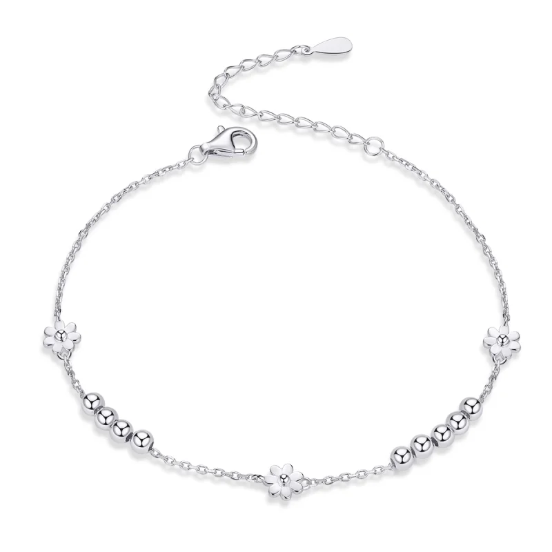 (image for) Pandora Style Silver Daisy Flower Chain Slider Bracelet - SCB146 - Product Image