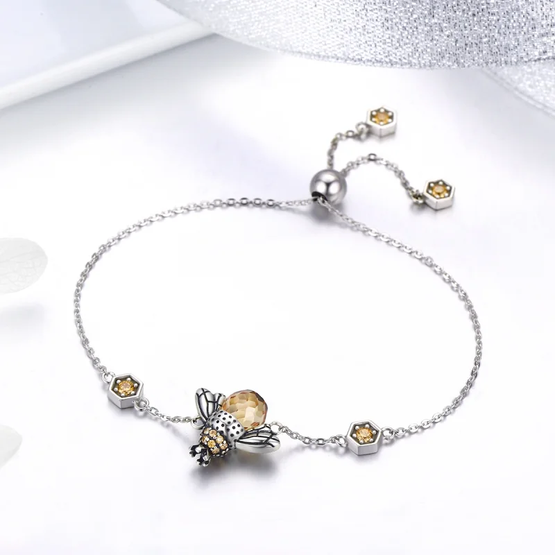 (image for) Pandora Style Silver Dancing Bee Slider Bracelet - SCB043 - View 4