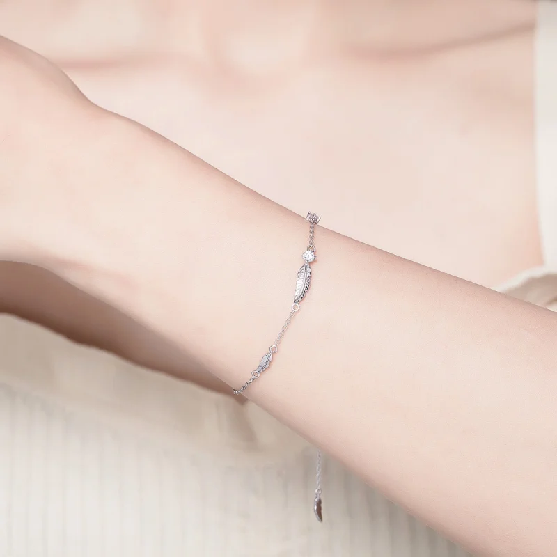 (image for) Pandora Style Silver Feather Chain Slider Bracelet - SCB133 - View 2