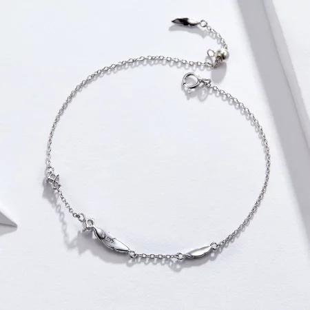 Pandora Style Silver Feather Chain Slider Bracelet - SCB133
