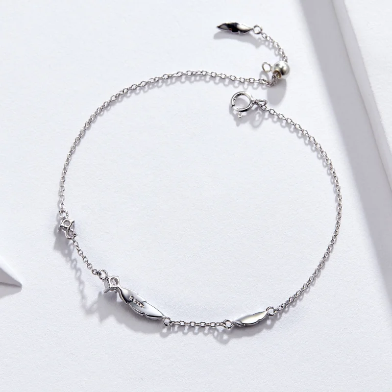 (image for) Pandora Style Silver Feather Chain Slider Bracelet - SCB133 - View 4