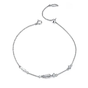 (image for) Pandora Style Silver Feather Chain Slider Bracelet - SCB133