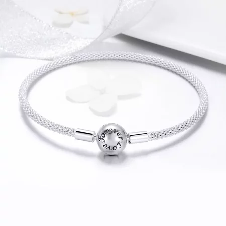 Pandora Style Silver Forever Love Mesh Bracelet - SCB105