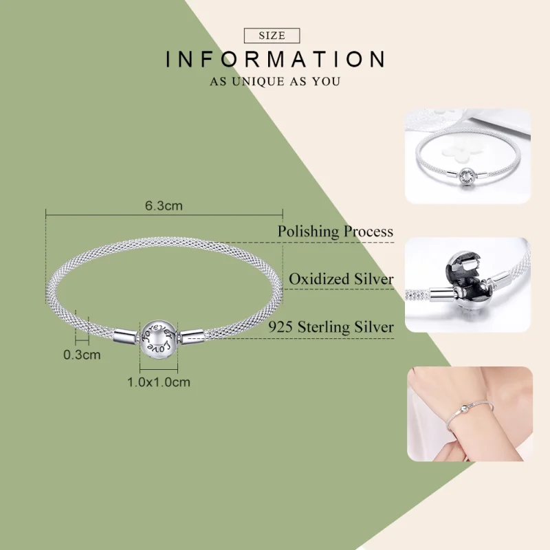 (image for) Pandora Style Silver Forever Love Mesh Bracelet - SCB105 - View 6